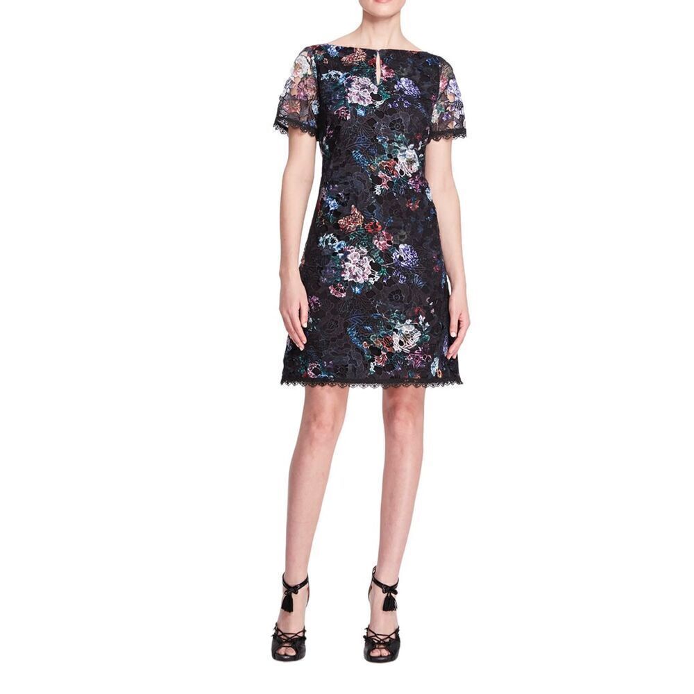 Marchesa Notte Floral print lace short sleeve dress NWT